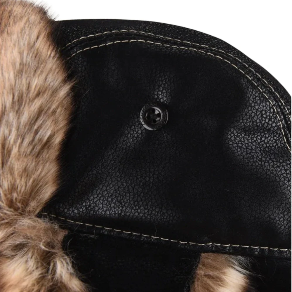 Frostpeak Windproof Leather Trapper Hat with Warm Fur Lining