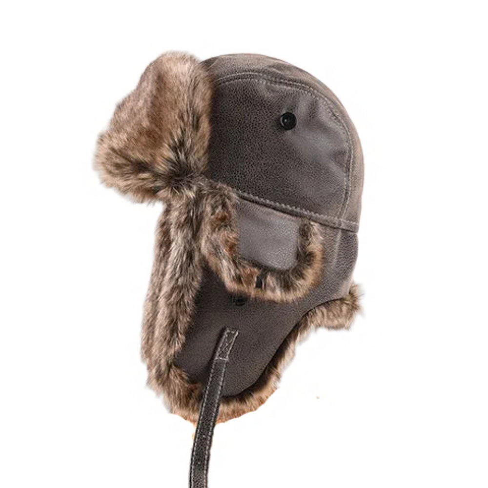 Frostpeak Windproof Leather Trapper Hat with Warm Fur Lining