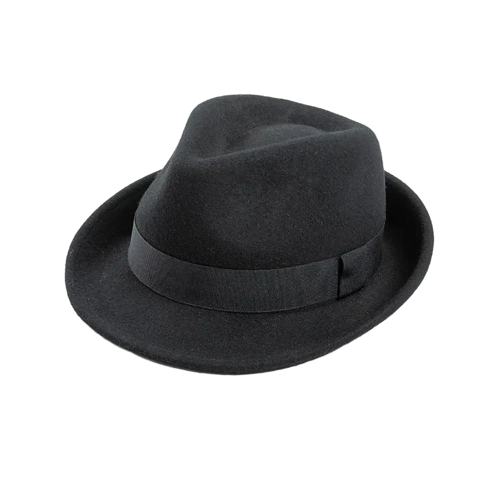 Huxley Small Brim Black Wool Trilby Hat