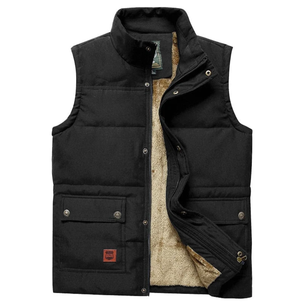 Langford Men’s Fur-Lined Puffer Vest with High Ribbed Collar