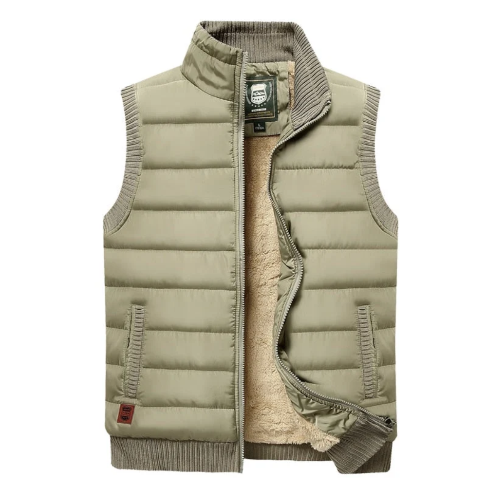 Langford Men’s Fur-Lined Puffer Vest with High Ribbed Collar