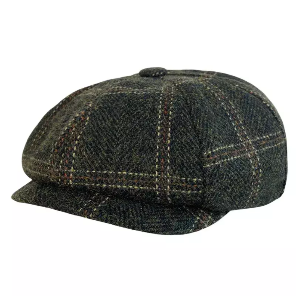 Marshall Green Plaid Wool Newsboy Cap