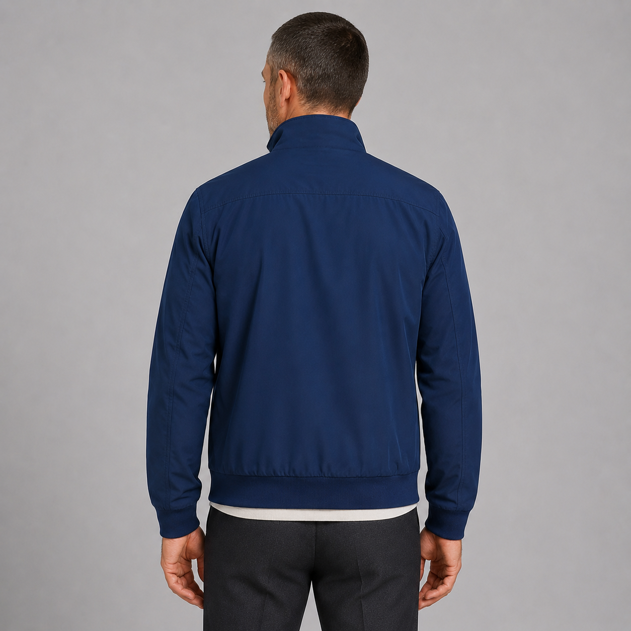 Men's Slim-Fit Zip-Up Bomber Jacket with Stand Collar