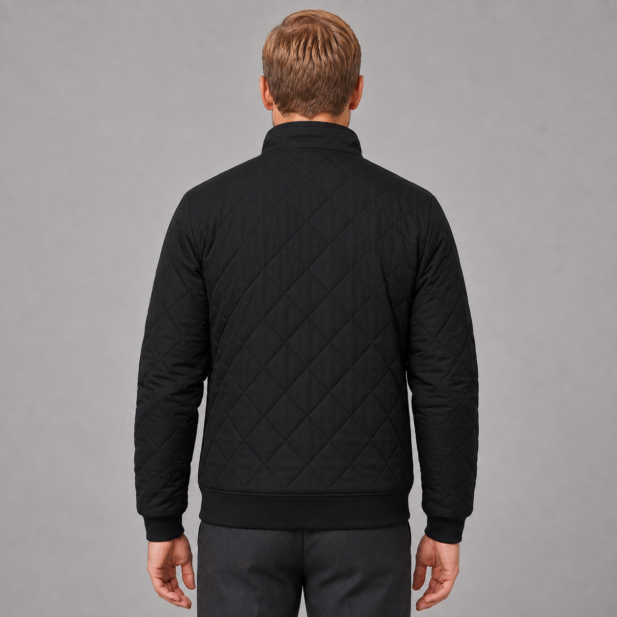 Men's Zip-Up Diamond Quilted Stand Collar Jacket