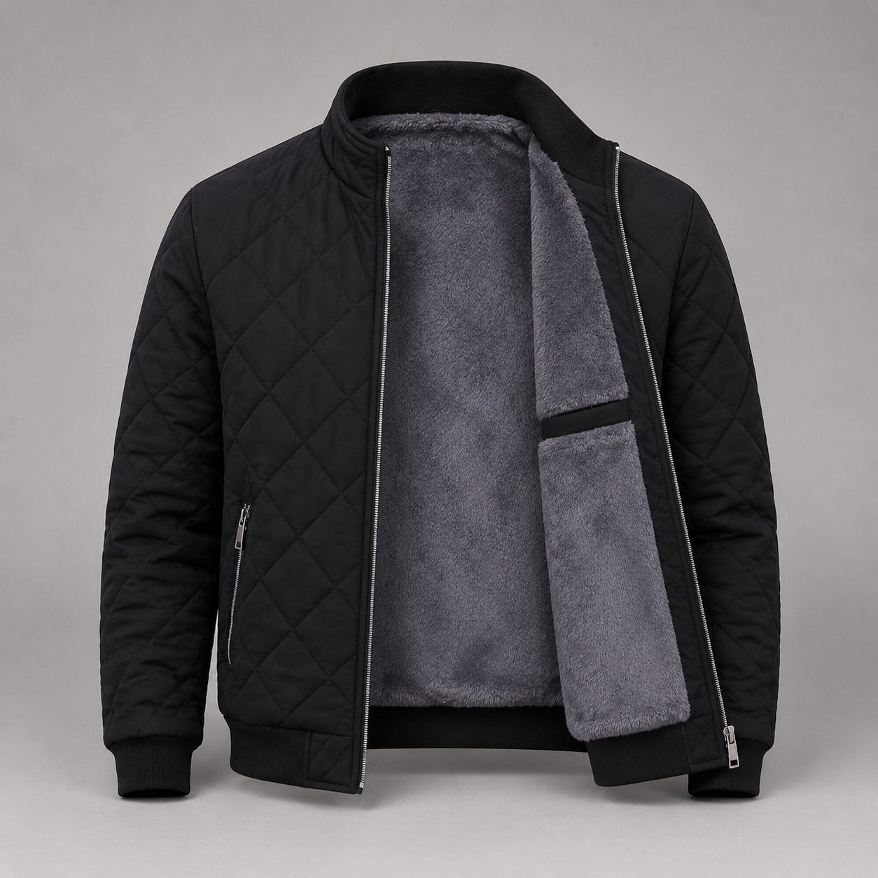 Men's Zip-Up Diamond Quilted Stand Collar Jacket