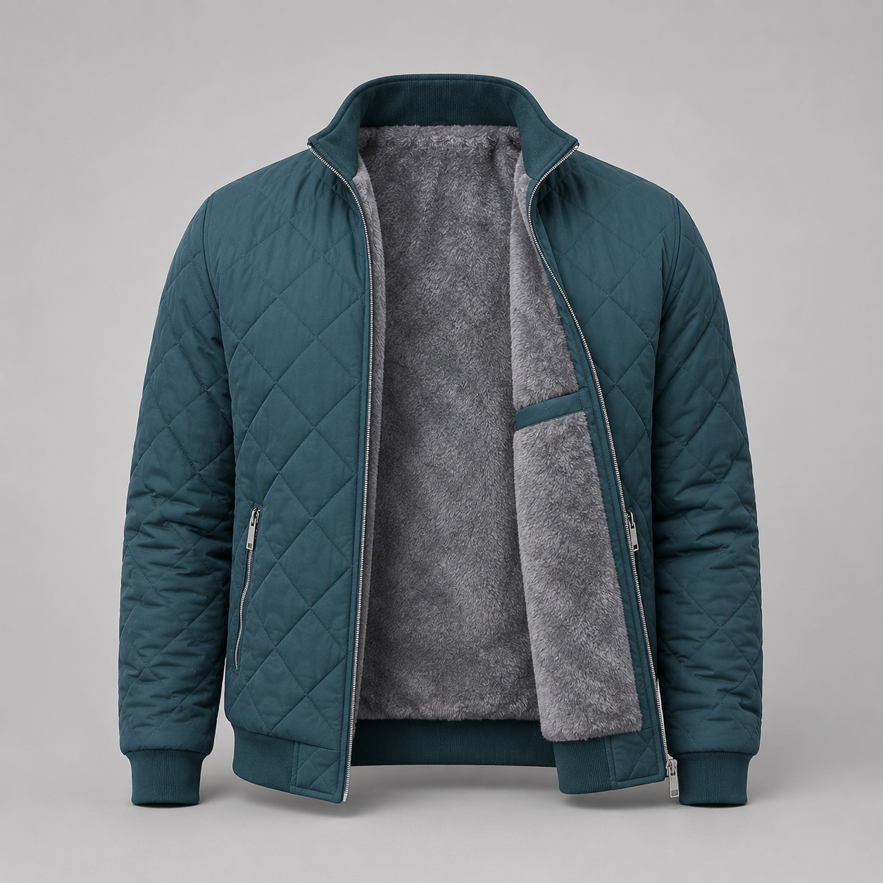 Men's Zip-Up Diamond Quilted Stand Collar Jacket