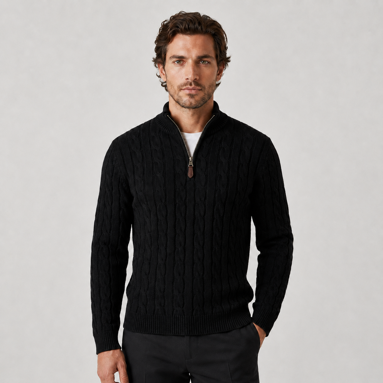 Men's Cable Knit Half Zip Sweater