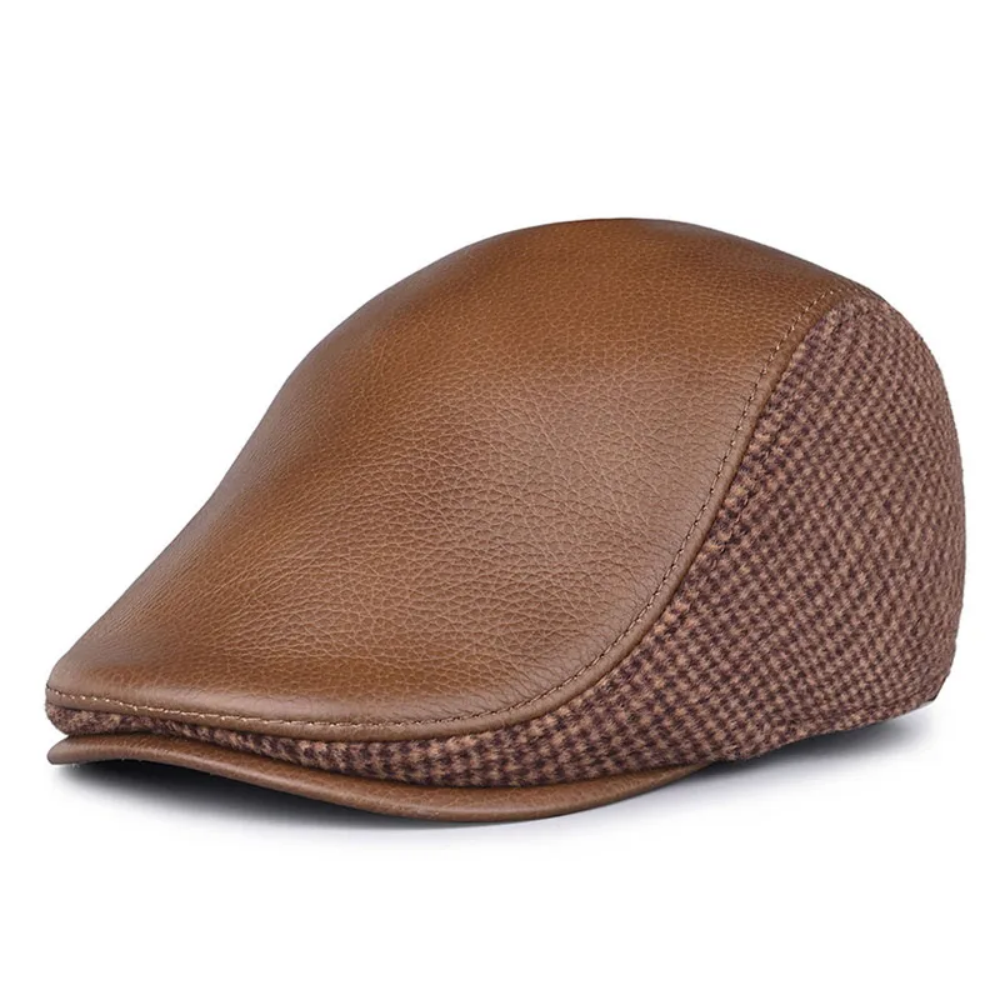 Sutton Houndstooth Genuine Leather Duckbill Cap